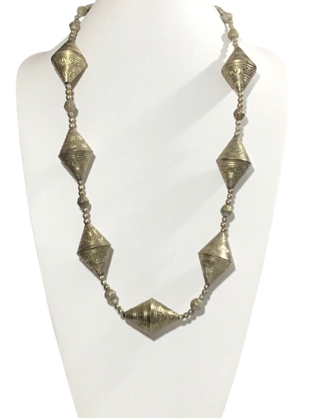 Geometric Gold Brass Tone Necklace Boho Egyptian Vintage Costume Fashion Jewelry